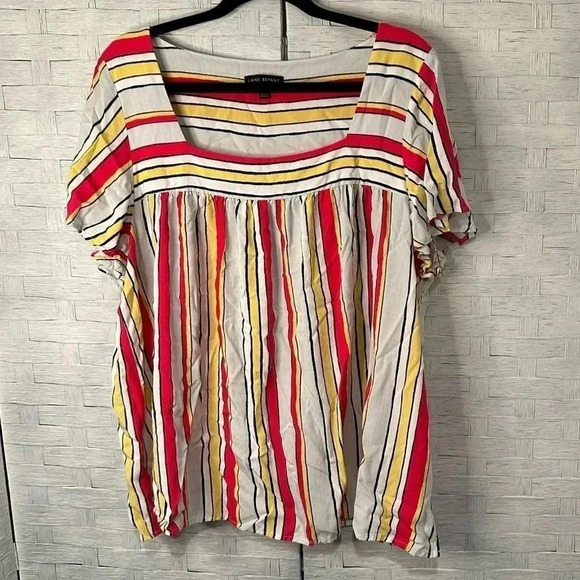 Lane Bryant square neck short flutter sleeve multi colored striped top size 20 - Picture 1 of 7